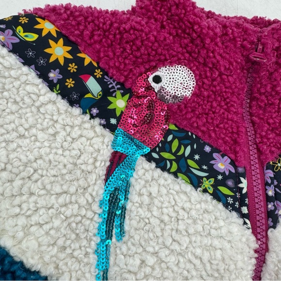 Disney Encanto Sherpa Sequin Bird Print Floral Colorblock Cozy Zippered Jacket - Picture 4 of 11